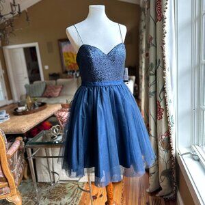 Jadore Evening Navy Sequin & Tulle Cocktail Dress - Size 12 - NWT